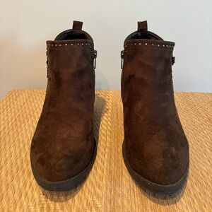 Dark Olive Suede Ankle Booties with Stud Trim